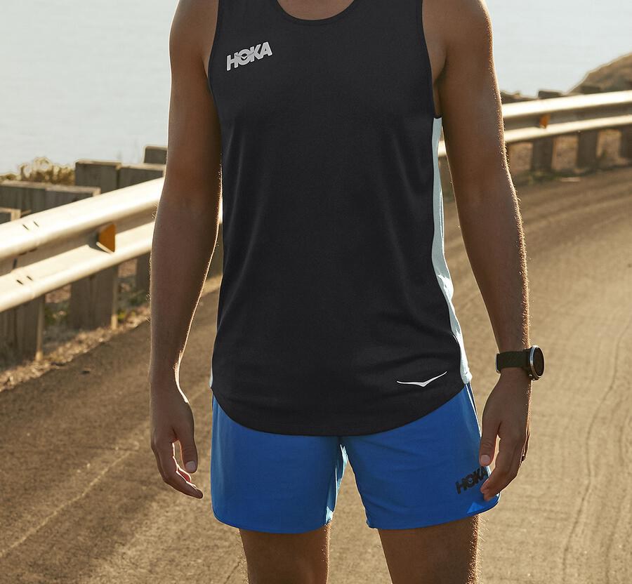 Hoka One One Mens Shorts - Performance - Blue - PLEF15026